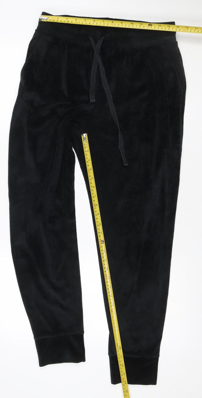 M&S Women Black UK 14 Velour Drawstring Jogger Sweatpants