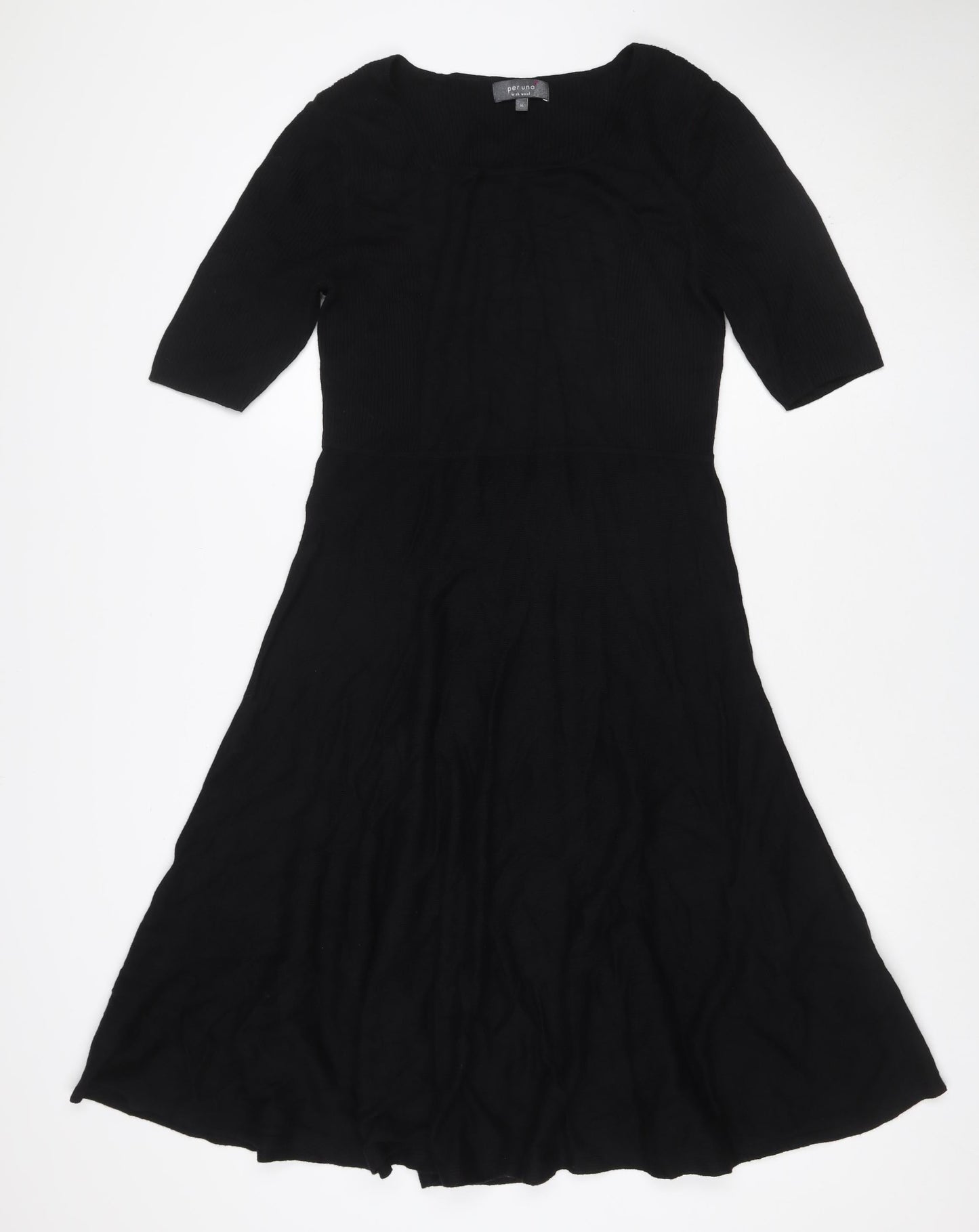 Per Una Women Black Size 16 Fit & Flare Knit Long Sleeve Knee Dress