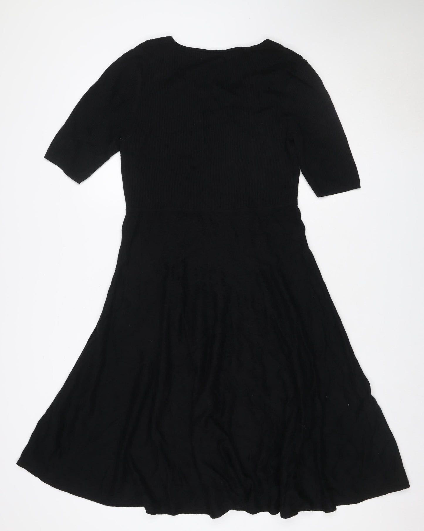Per Una Women Black Size 16 Fit & Flare Knit Long Sleeve Knee Dress