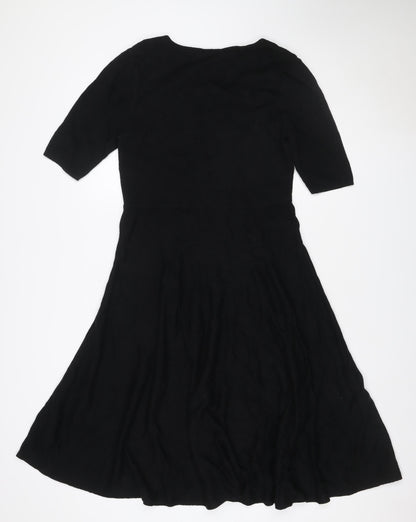 Per Una Women Black Size 16 Fit & Flare Knit Long Sleeve Knee Dress