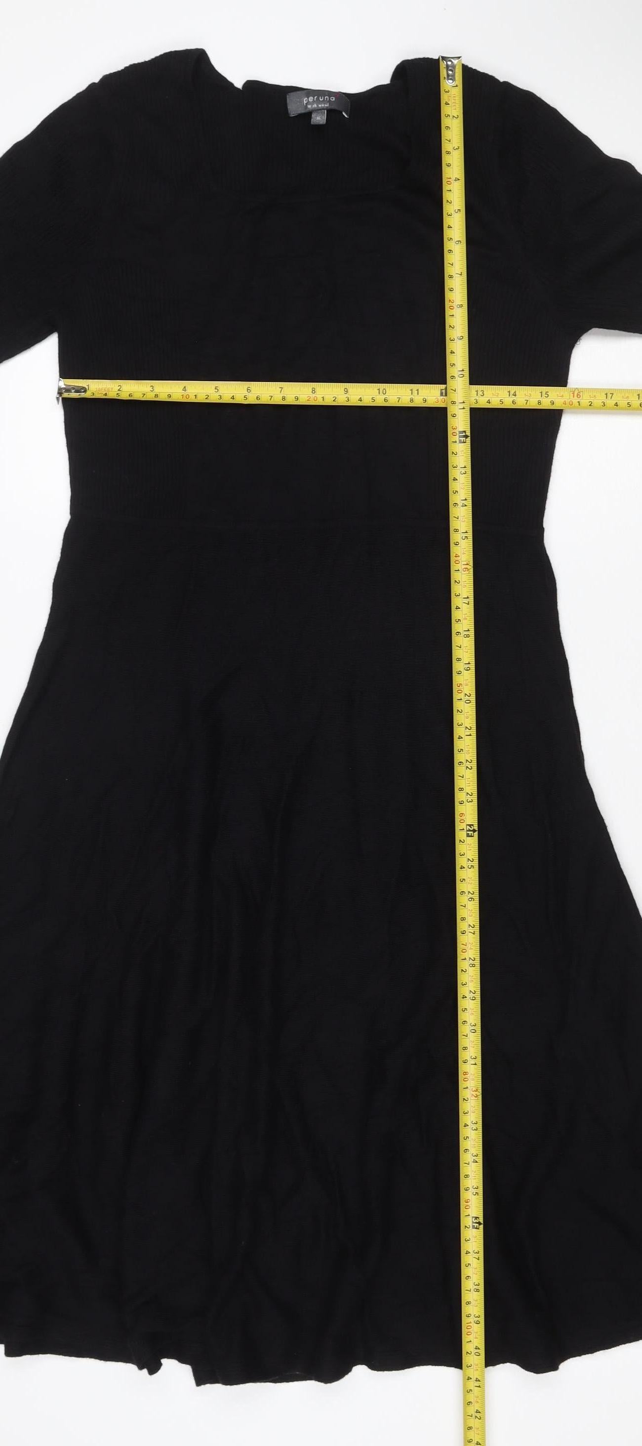Per Una Women Black Size 16 Fit & Flare Knit Long Sleeve Knee Dress