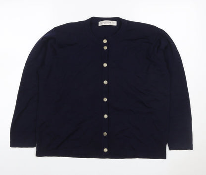 St Michael Women Navy Lambswool Cardigan UK 18 Gold Button Round Neck