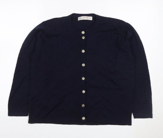 St Michael Women Navy Lambswool Cardigan UK 18 Gold Button Round Neck