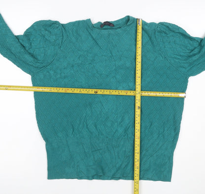 M&S Collection Women Green Size 18 Cable Knit Balloon Sleeve Jumper