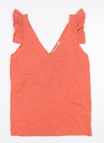 Next Women Orange UK 12 Ruffle Strap V-Neck Sleeveless Camisole Top