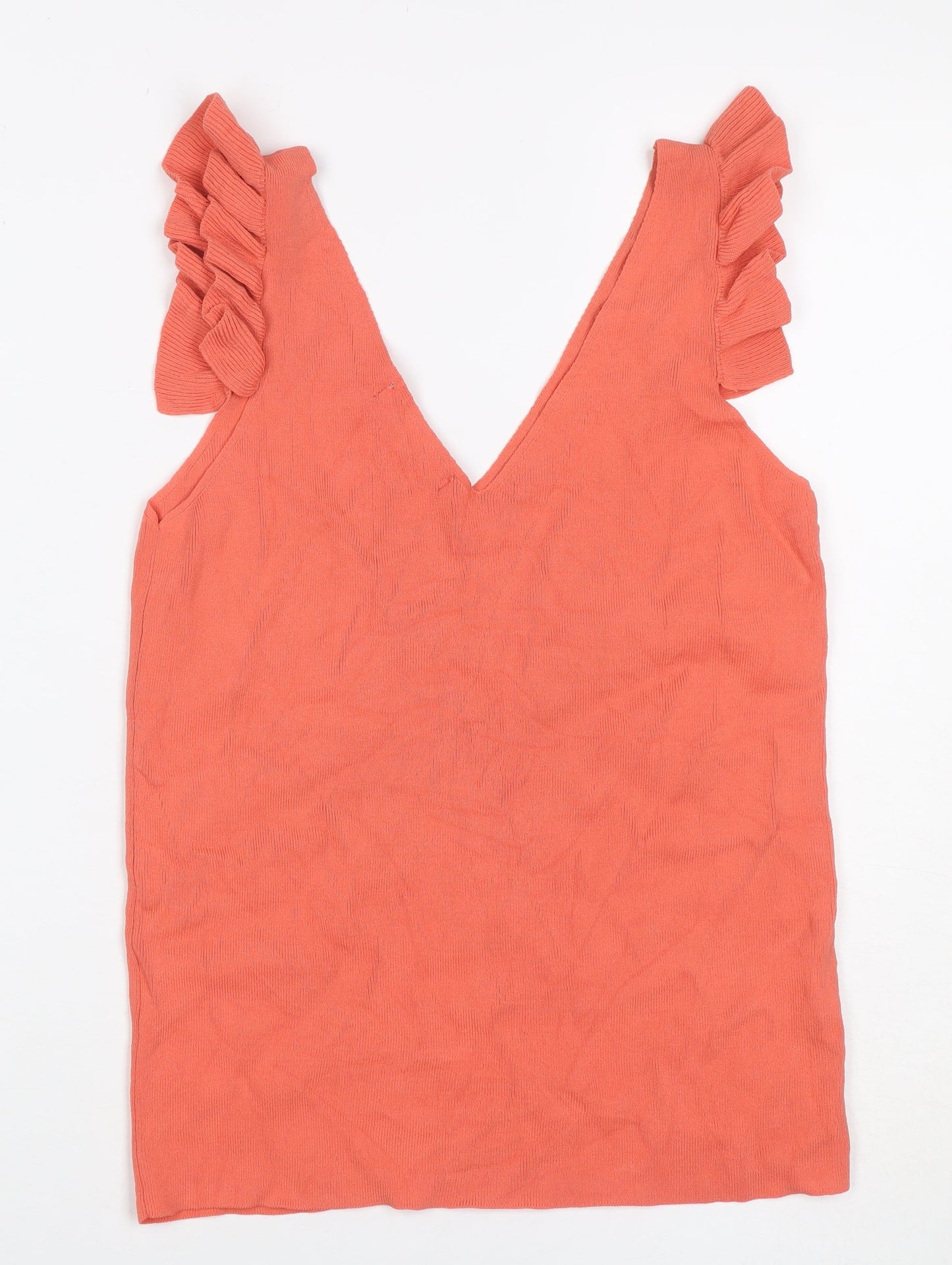 Next Women Orange UK 12 Ruffle Strap V-Neck Sleeveless Camisole Top