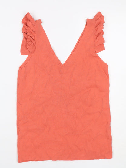 Next Women Orange UK 12 Ruffle Strap V-Neck Sleeveless Camisole Top