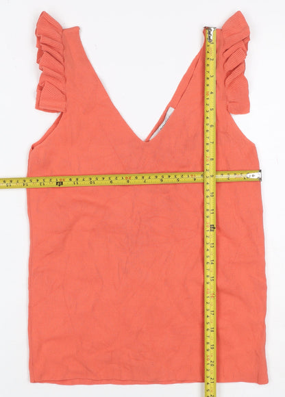 Next Women Orange UK 12 Ruffle Strap V-Neck Sleeveless Camisole Top
