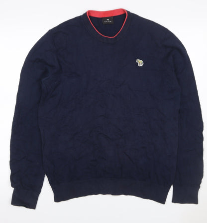 PS Paul Smith Men's Blue L Cotton Zebra Logo Crew Neck Jumper