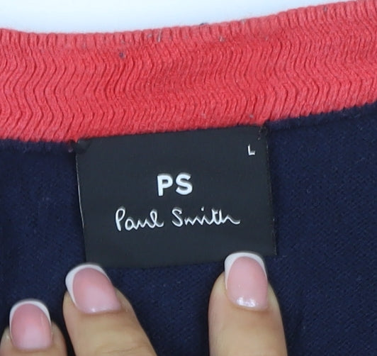 PS Paul Smith Men's Blue L Cotton Zebra Logo Crew Neck Jumper