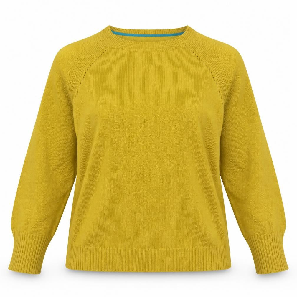 White Stuff Women’s Yellow UK 14 Cotton Raglan Round Neck Knit Jumper