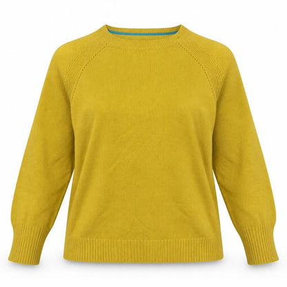 White Stuff Women’s Yellow UK 14 Cotton Raglan Round Neck Knit Jumper