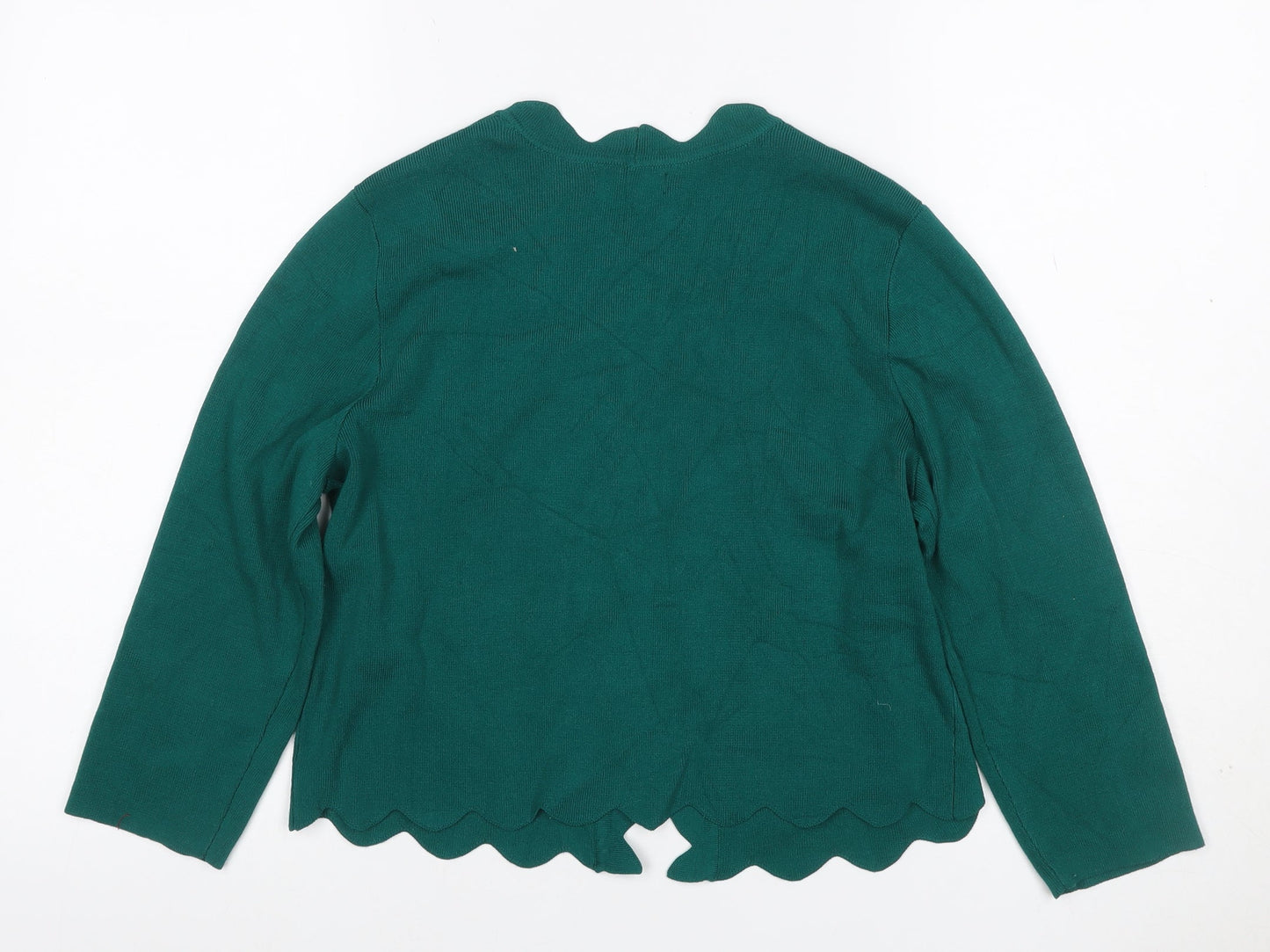Soom Women Green L Open Scallop Edge Knit Cardigan Long Sleeve
