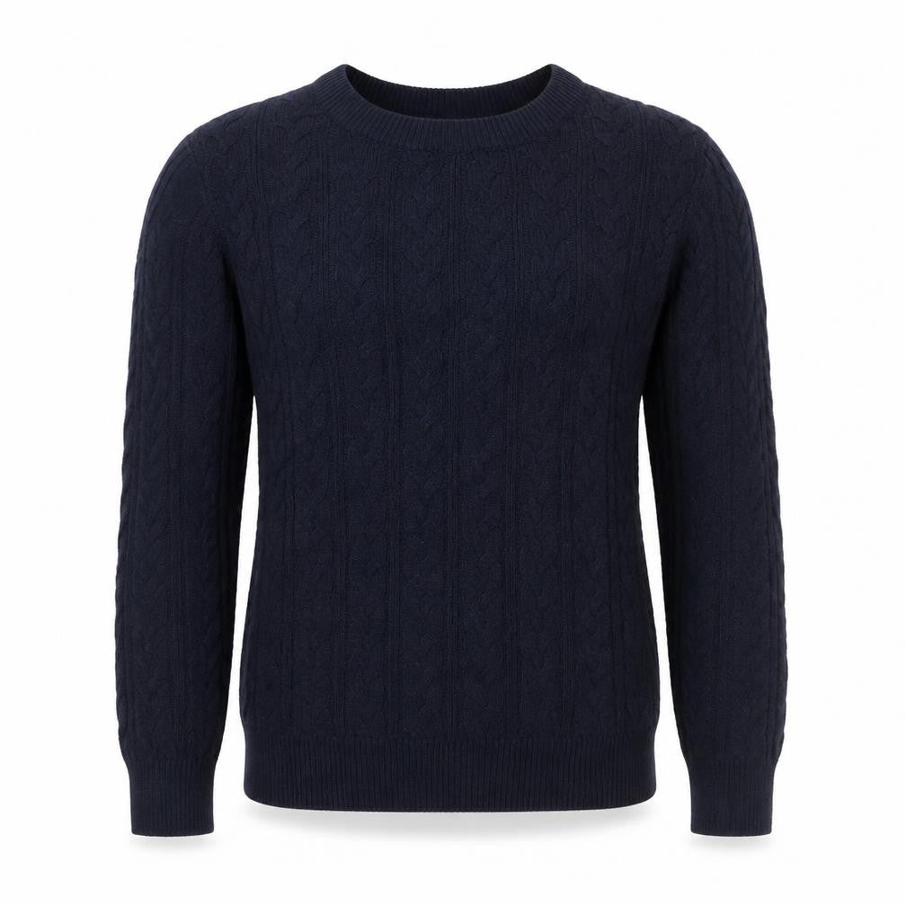 Basic Women’s Blue S Cable Knit Crew Neck Cotton Pullover Jumper