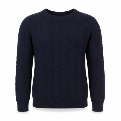 Basic Women’s Blue S Cable Knit Crew Neck Cotton Pullover Jumper