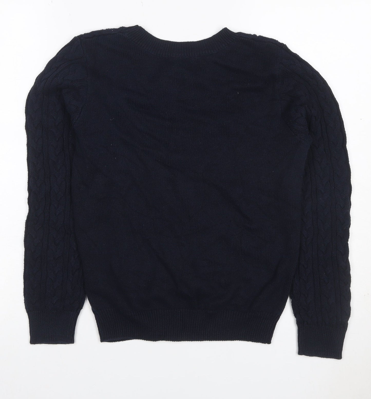 Basic Women’s Blue S Cable Knit Crew Neck Cotton Pullover Jumper