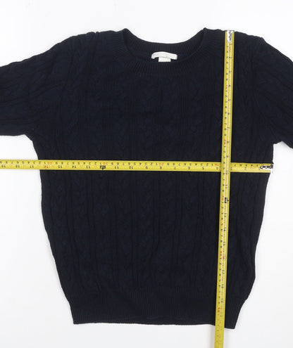 Basic Women’s Blue S Cable Knit Crew Neck Cotton Pullover Jumper