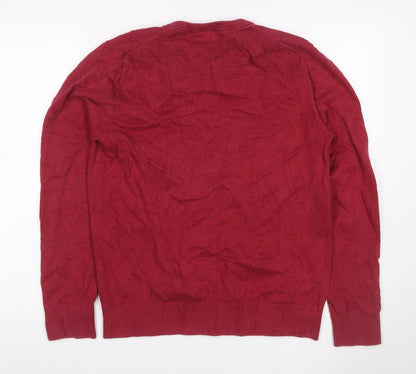 Tommy Hilfiger Men’s Red M Cotton Cashmere V-Neck Logo Pullover Jumper