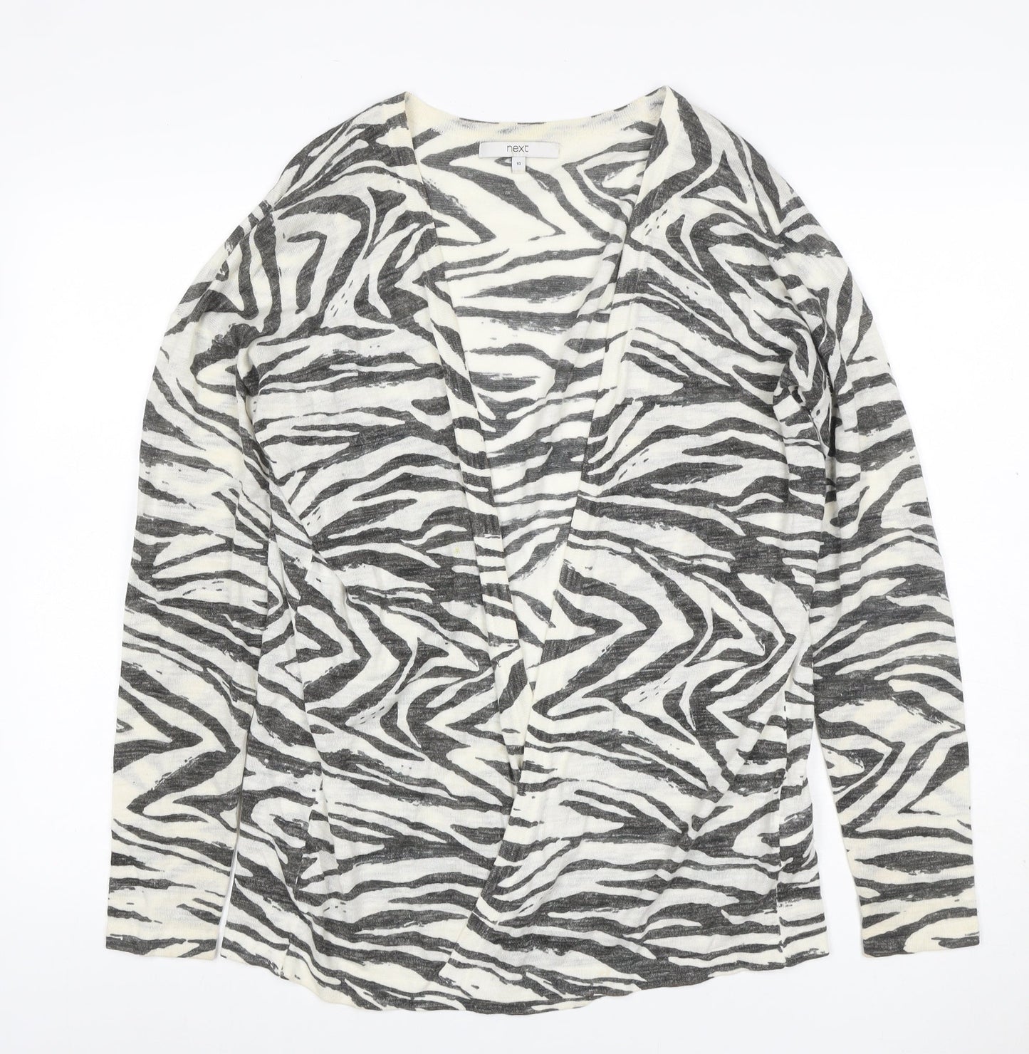 Next Women’s Ivory Zebra Print Open Cardigan UK 10 Linen Cotton