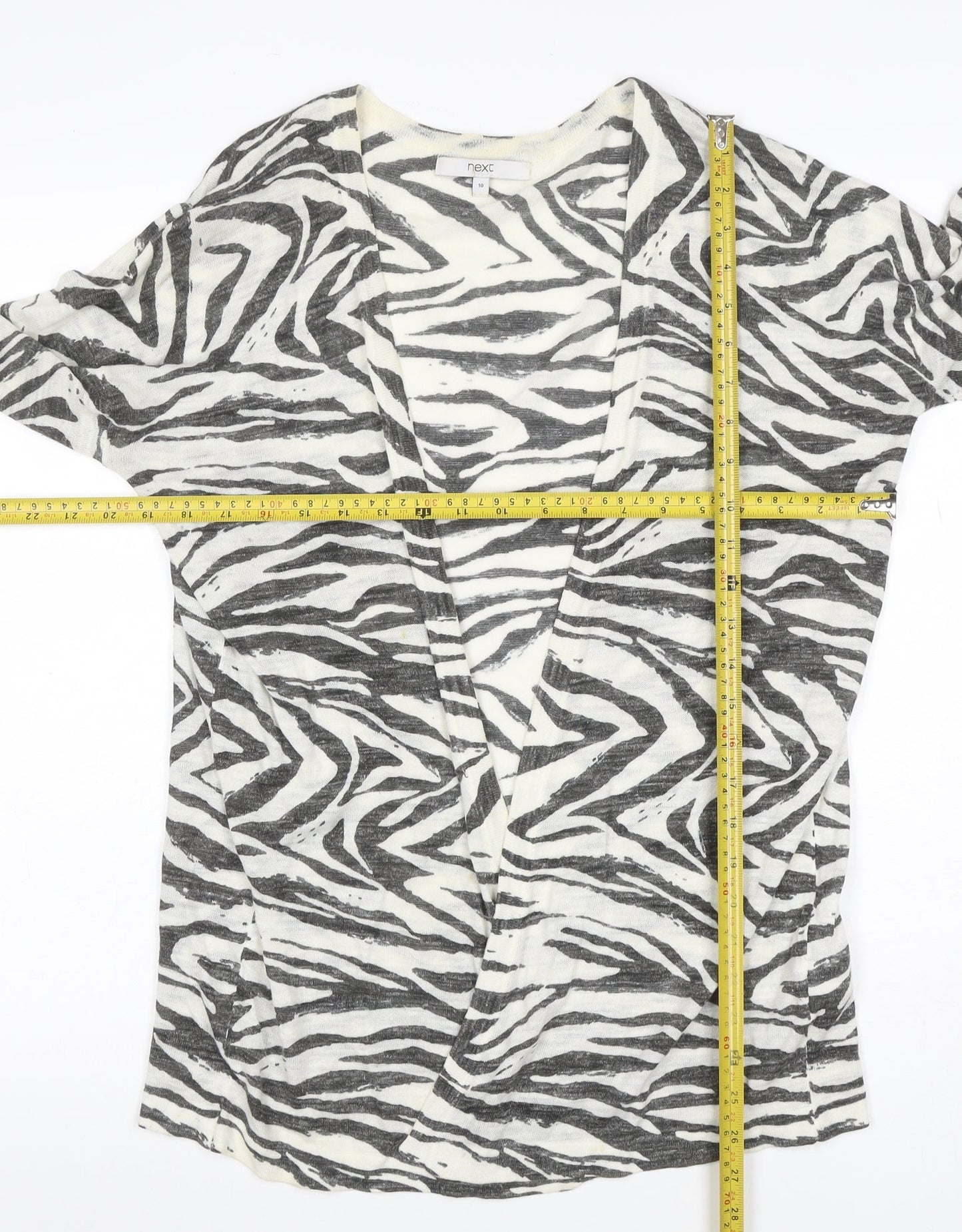 Next Women’s Ivory Zebra Print Open Cardigan UK 10 Linen Cotton
