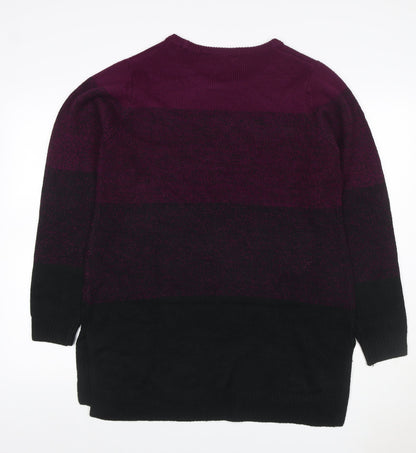 Yours Women Purple Black Colour Block Knit Tunic Jumper UK 16