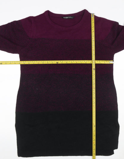 Yours Women Purple Black Colour Block Knit Tunic Jumper UK 16