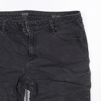 ANA Women’s Black Denim Bermuda Shorts UK 14 Petite 32in Waist Cuffed
