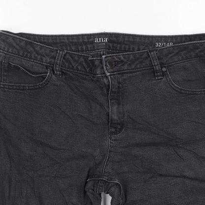 ANA Women’s Black Denim Bermuda Shorts UK 14 Petite 32in Waist Cuffed