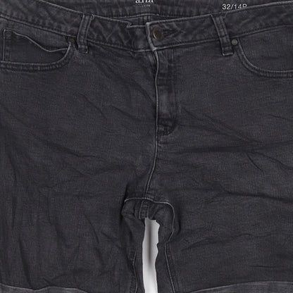 ANA Women’s Black Denim Bermuda Shorts UK 14 Petite 32in Waist Cuffed