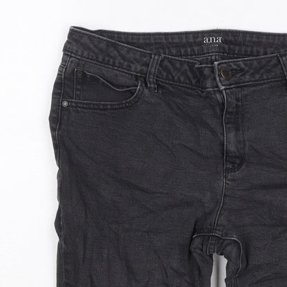 ANA Women’s Black Denim Bermuda Shorts UK 14 Petite 32in Waist Cuffed