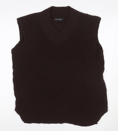 PrettyLittleThing Women’s Brown S V-Neck Sleeveless Rib Knit Jumper Vest