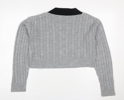 PrettyLittleThing Women’s Grey S Cable Knit V-Neck Cropped Jumper