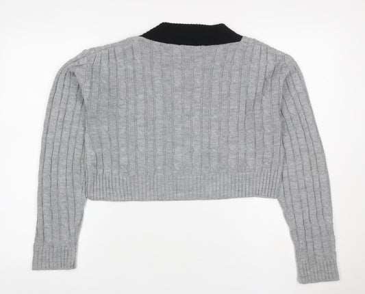 PrettyLittleThing Women’s Grey S Cable Knit V-Neck Cropped Jumper