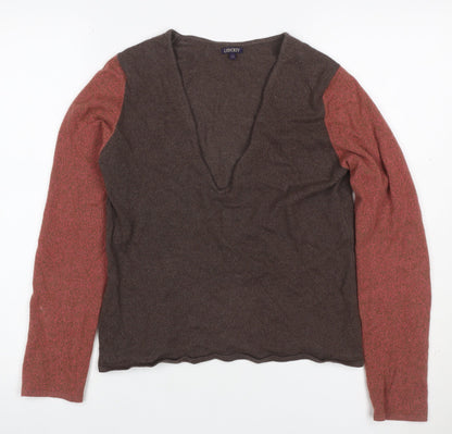 Liberty Women’s Brown Red V-Neck XS Fine Knit Raglan Sleeve Jumper