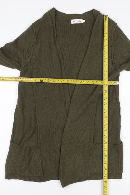 Amphora Women’s Green Angora Blend Open V-Neck Cardigan Size L