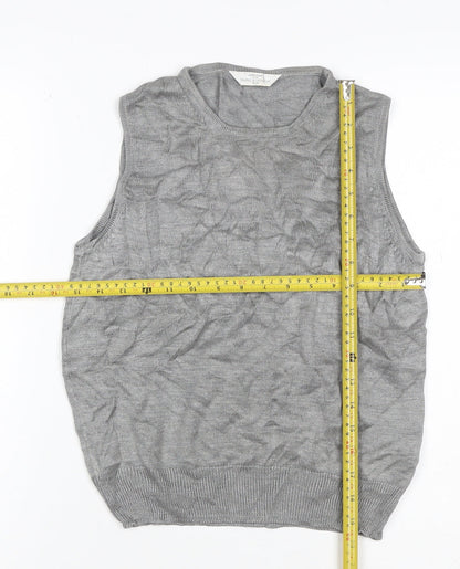 St Michael Marks & Spencer Women Grey Silk Knit Tank Top UK 10 Vintage