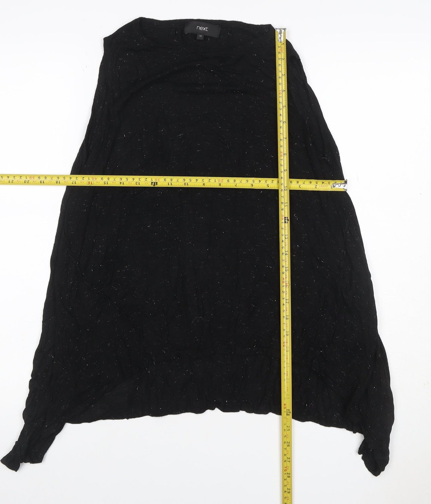 Next Women Black UK 12 Viscose Tunic Top Long Sleeve Round Neck