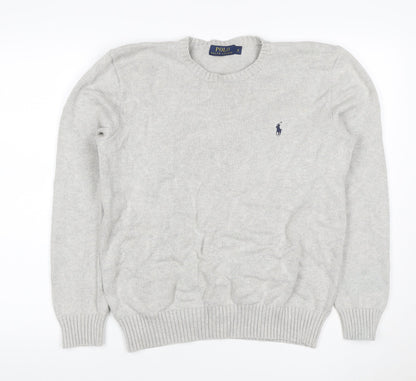 Polo Ralph Lauren Men's Grey Small Cotton Logo Crew Neck Jumper