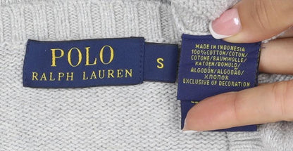 Polo Ralph Lauren Men's Grey Small Cotton Logo Crew Neck Jumper
