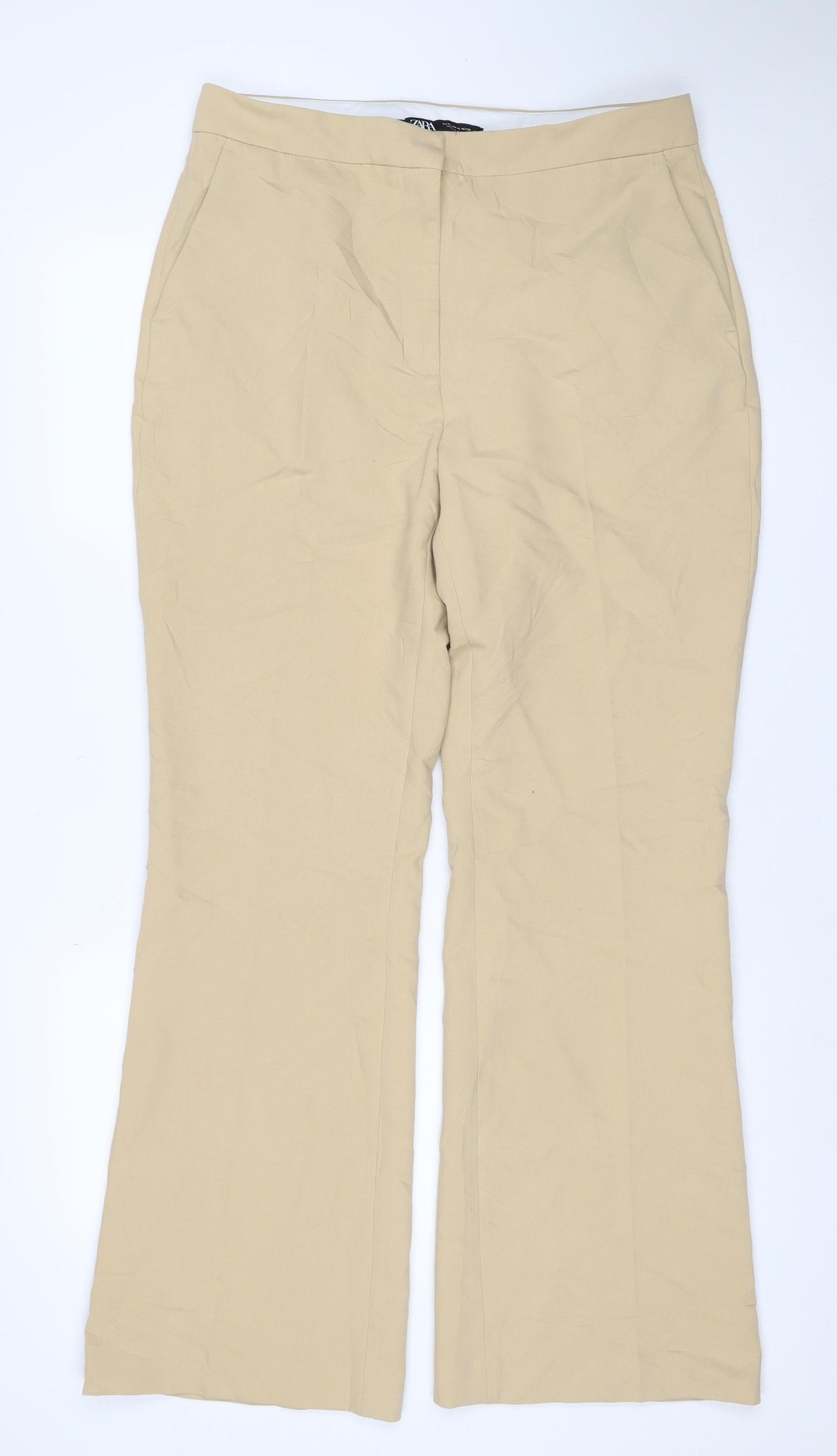 Zara Women Beige XL Wide Leg Tailored Trousers Stretch Pockets