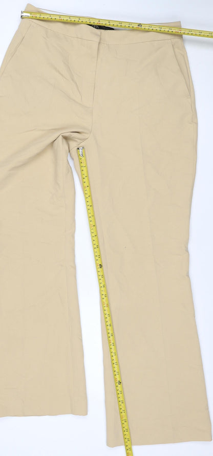 Zara Women Beige XL Wide Leg Tailored Trousers Stretch Pockets