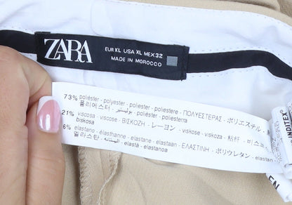 Zara Women Beige XL Wide Leg Tailored Trousers Stretch Pockets