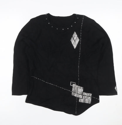Sopian Women Black S/M Rhinestone Geometric Long Sleeve Pullover Jumper