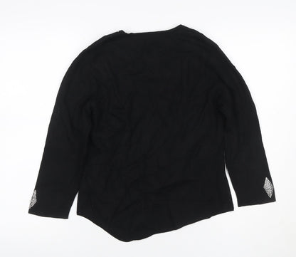 Sopian Women Black S/M Rhinestone Geometric Long Sleeve Pullover Jumper