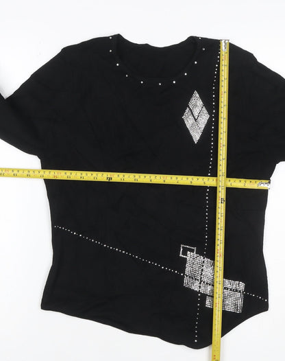 Sopian Women Black S/M Rhinestone Geometric Long Sleeve Pullover Jumper