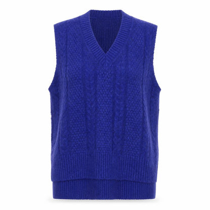 Marks and Spencer Women Blue L Cable Knit V-Neck Sleeveless Jumper Vest