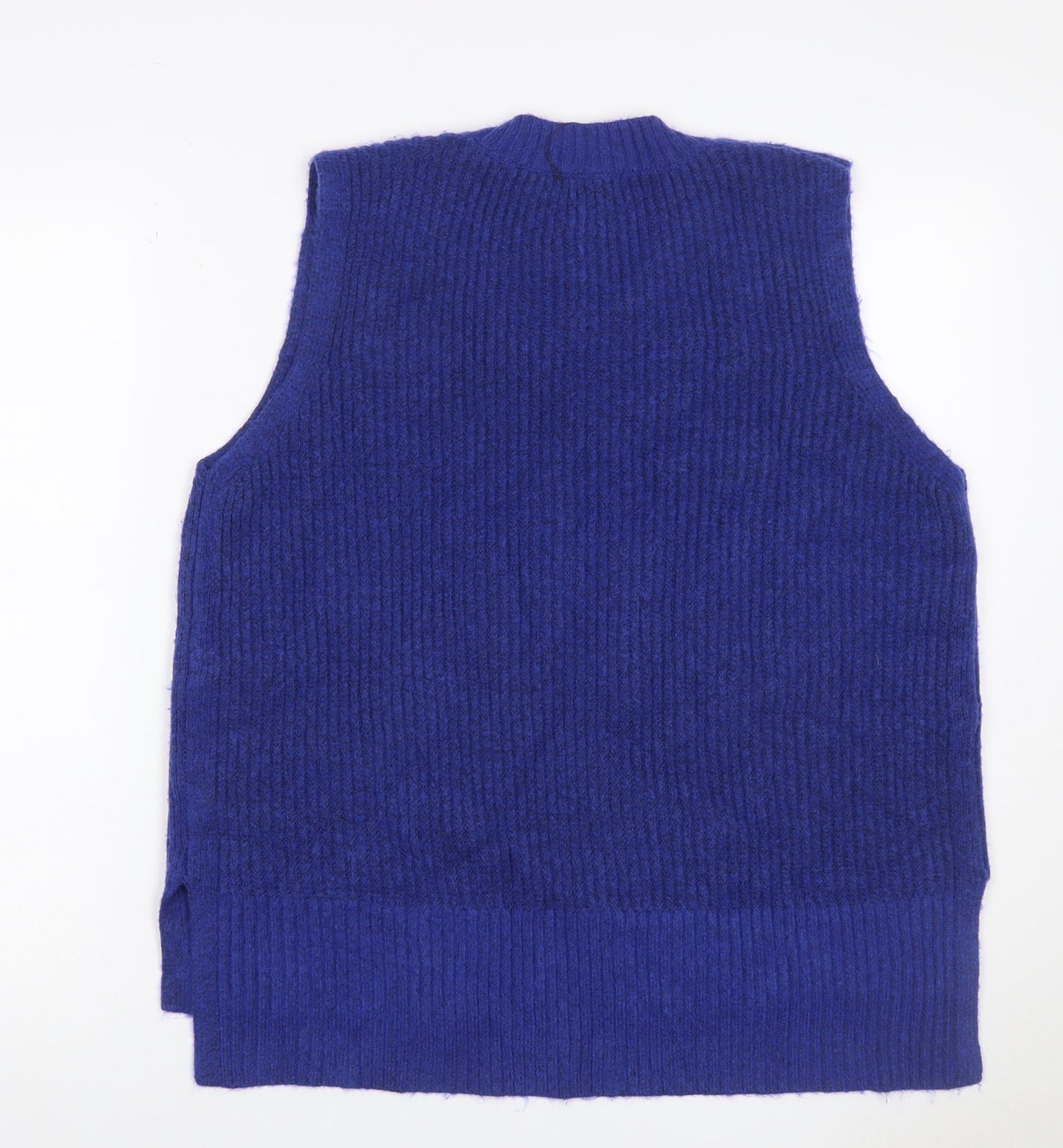 Marks and Spencer Women Blue L Cable Knit V-Neck Sleeveless Jumper Vest