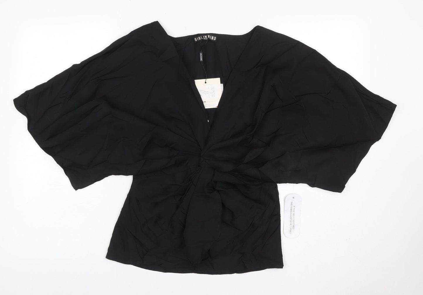Girl In Mind Women’s Black UK 14 Wrap V-Neck Kimono Sleeve Blouse