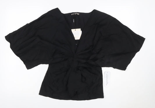 Girl In Mind Women’s Black UK 14 Wrap V-Neck Kimono Sleeve Blouse