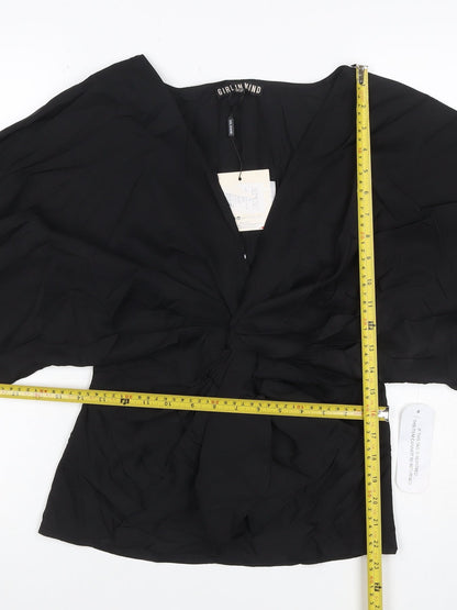 Girl In Mind Women’s Black UK 14 Wrap V-Neck Kimono Sleeve Blouse